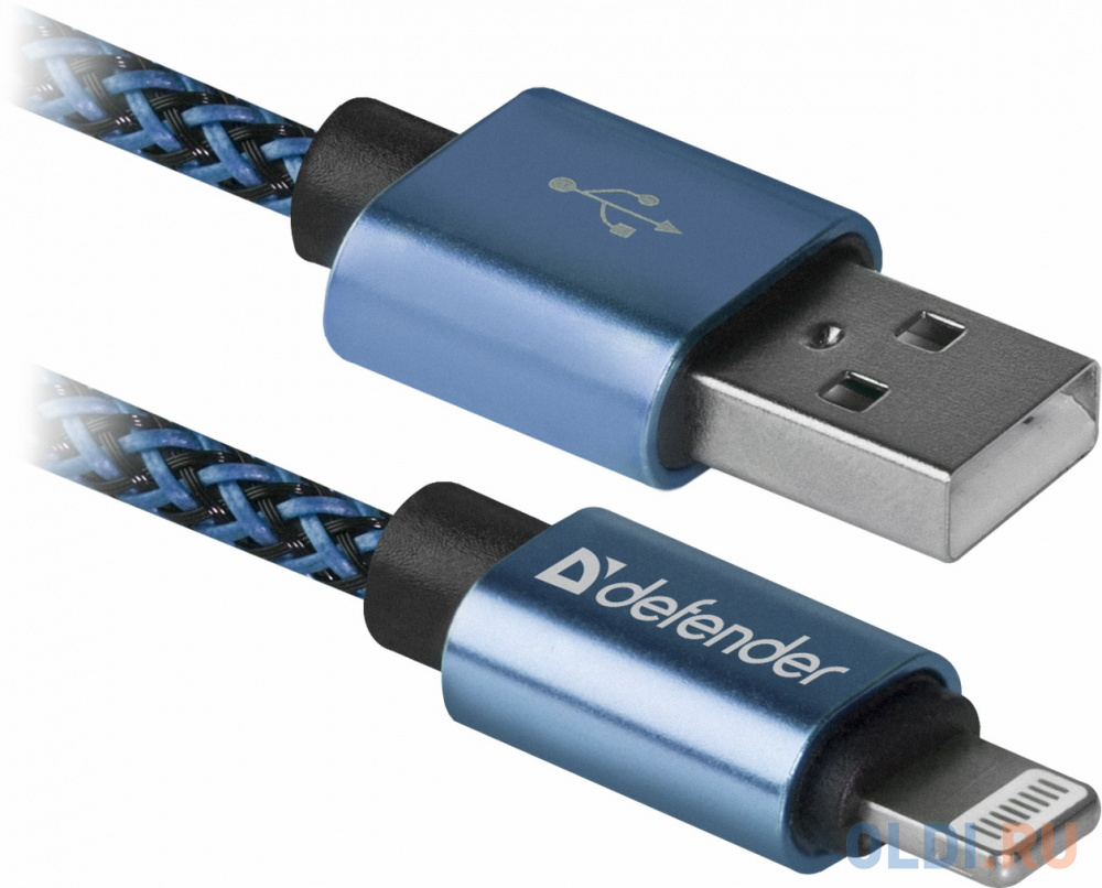 Кабель USB 2.0 Lightning 1м Defender ACH01-03T PRO витой синий