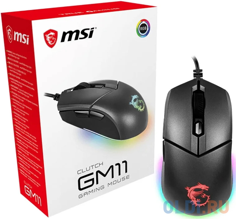 Gaming Mouse MSI Clutch GM11, Wired, DPI 5000, symmetrical design, RGB lighting, Black в Москвe