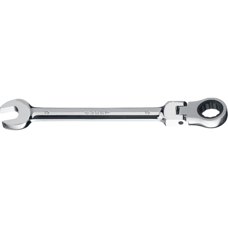 Ключ гаечный комбинированный 19x19 мм, CrV, трещотка, шарнирная головка, ЗУБР Профессионал (27101-19)