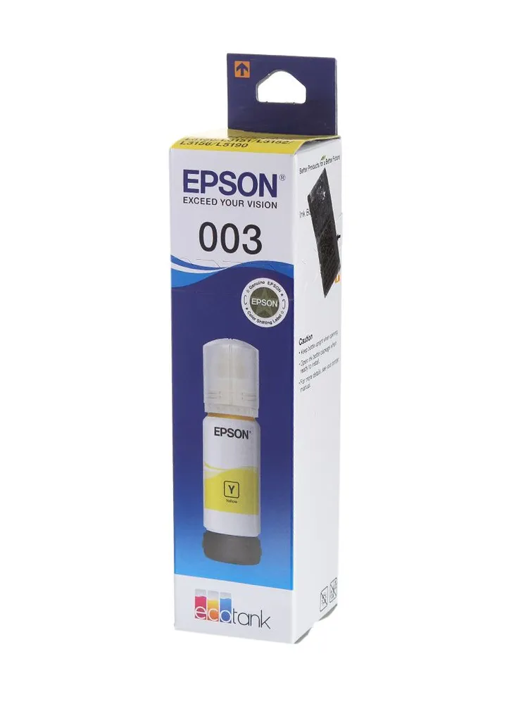 Чернила Epson 003, 65 мл, желтый, оригинальные для Epson L3100, L3101, L3110, L3150, L3151, L3156, L3160, L3260, L3266, L5190, L5290 (C13T00V498)