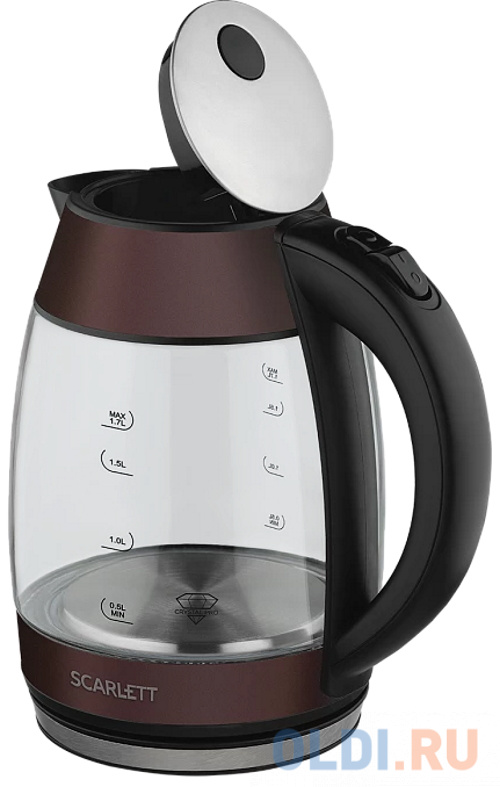 Чайник электрический Scarlett SC-EK27G100 1.7л. 2200Вт коричневый/черный (корпус: стекло)