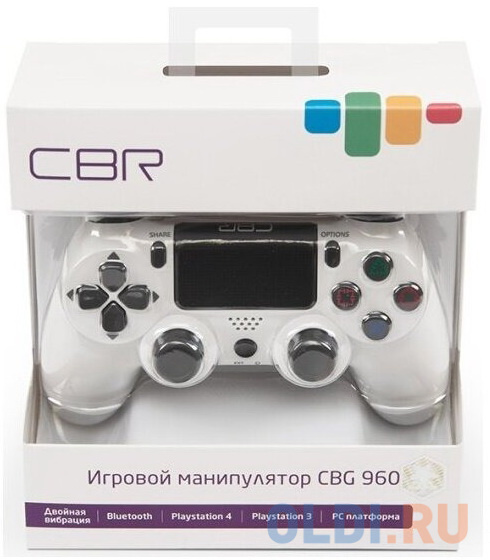 CBR CBG 960 White, Игровой манипулятор для PS4 беспроводной (Bluetooth), PC/PS3 проводной (USB), 2 вибро-мотора, 2 аналоговых стика, D-pad, 14 кнопок,