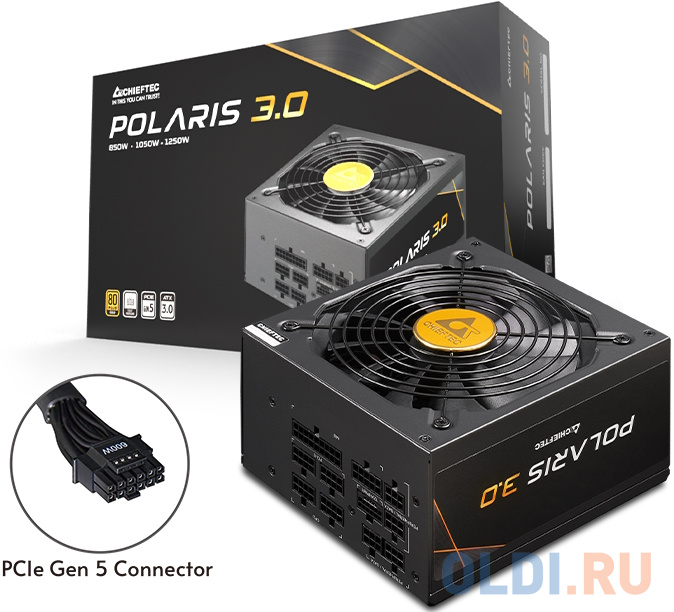 Chieftec Polaris 3.0 PPS-1050FC-A3 (ATX 3.0, 1050W, 80 PLUS GOLD, Active PFC, 140mm fan, Full Cable Management, Gen5 PCIe) Retail в Москвe