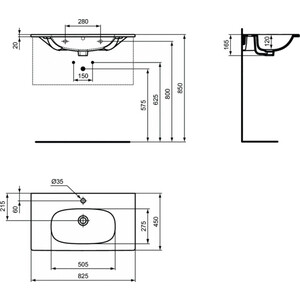 Раковина мебельная Ideal Standard Tesi 82х45 Silk Black (T3509V3)