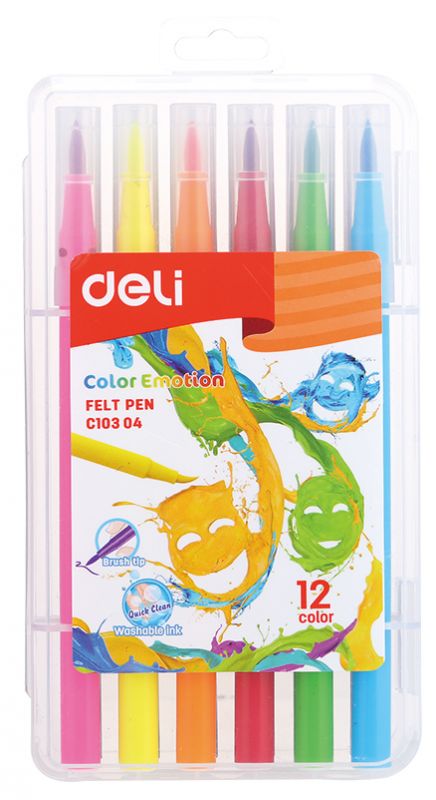 Фломастеры смываемые Deli Color Emotion 12 цветов EC10304 (12 шт. в уп-ке)