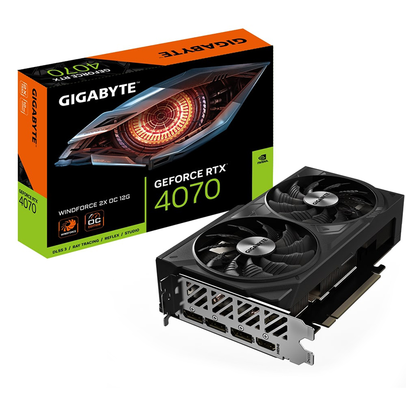 Видеокарта GigaByte nVidia GeForce RTX 4070 Windforce 2X OC 12G 2490MHz PCI-E 4.0 12288Mb 21000MHz 192-bit 3xDP HDMI GV-N4070WF2OC-12GD в Москвe