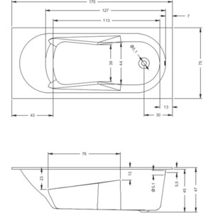 Акриловая ванна Riho Lazy 170x75 с каркасом (B078001005, 2YNVN1015)