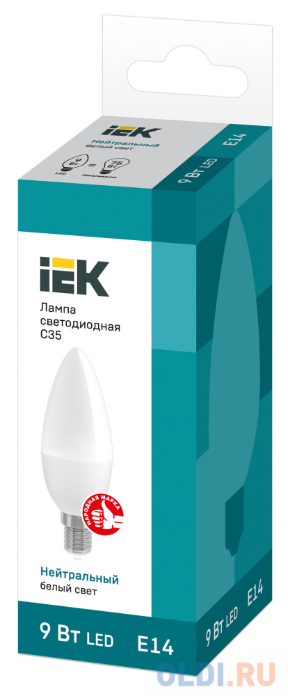 Лампа светодиодная свеча IEK C35 E14 9W 4000K LLE-C35-9-230-40-E14