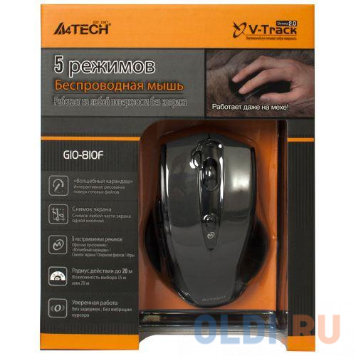 Мышь A4Tech V-Track G10-810F черный оптическая (2000dpi) беспроводная USB (6but) в Москвe