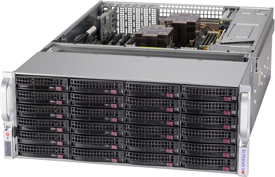 Серверная платформа SuperMicro 640P-E1CR36H, 2xSocket4189, 16xDDR4, 36x3.5 HDD HS + 2x2.5 HS, 1xM.2-PCI-E, AOC-S3908L-H8IR-P, 2x10GLAN, IPMI, Redundant 2x1600 Вт, 4U (SSG-640P-E1CR36H)