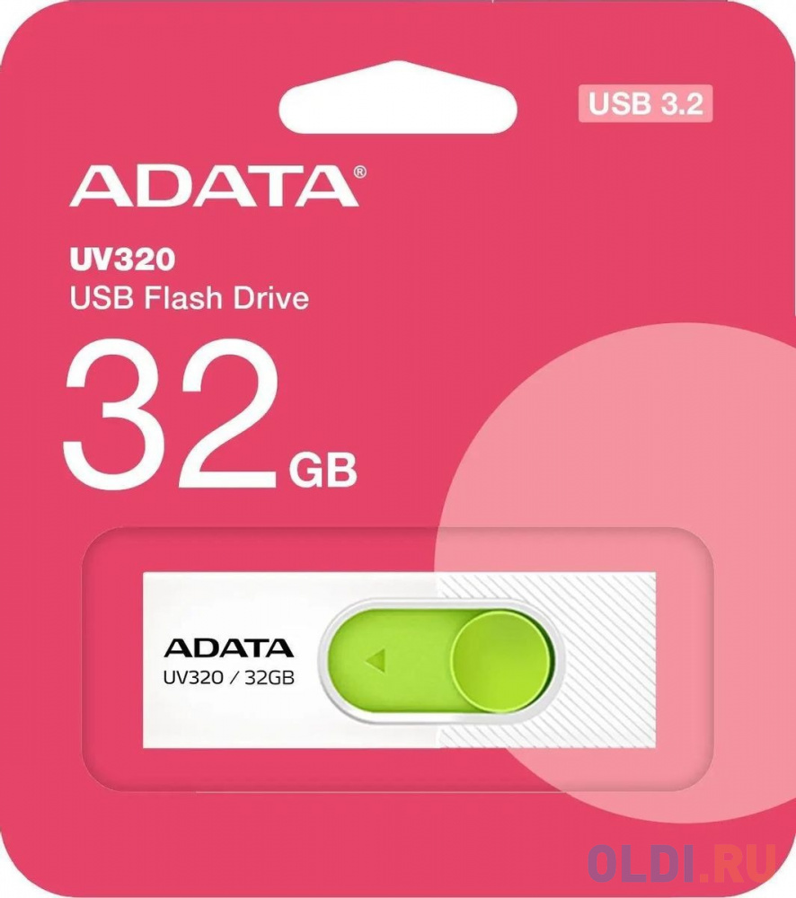 Флеш Диск A-DATA 32GB <AUV320-32G-RWHGN> UV320, USB 3.2, белый/зеленый