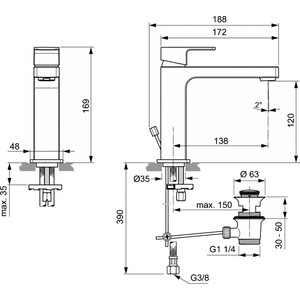 Смеситель для раковины Ideal Standard Edge с донным клапаном, хром (A7106AA) в Москвe