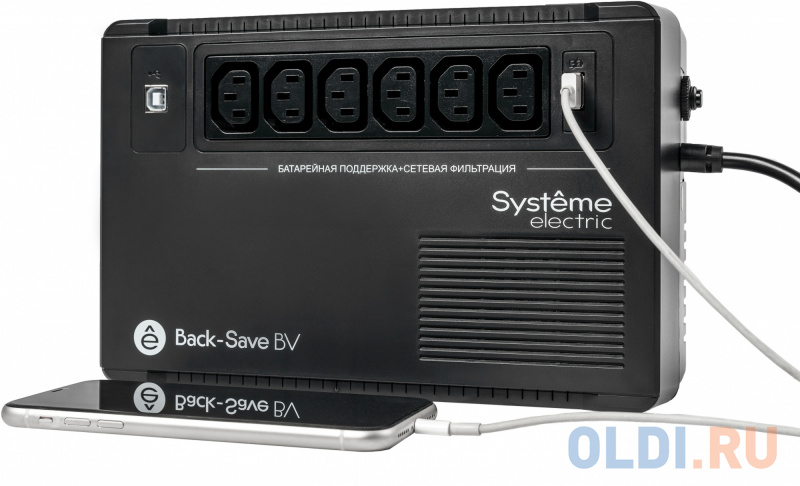 ИБП Systeme Electric Back-Save BV 800 ВА, автоматическая регулировка напряжения, 6 розеток С13, 230 В, 1 USB Type-A