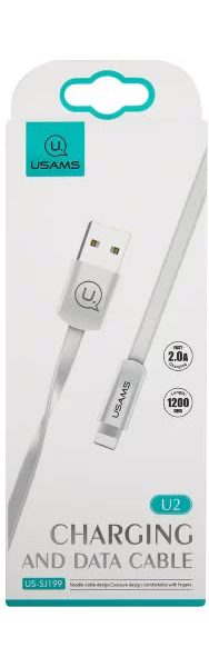 Дата-Кабель USAMS-U2 USB - Lightning, плоский, белый (SJ199IP02)