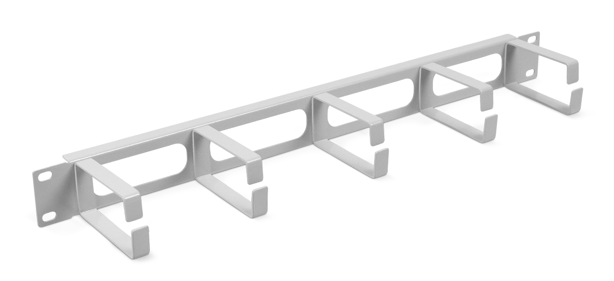 Органайзер кабельный Cabeus, горизонтальный, 19", 1U, 5-колец, металл серый (JB08-1U-GY)