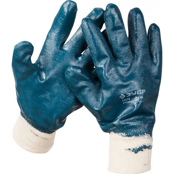 Перчатки рабочие с нитриловым покрытием, L, с манжетой, Зубр ПРОФЕССИОНАЛ (11272-L)