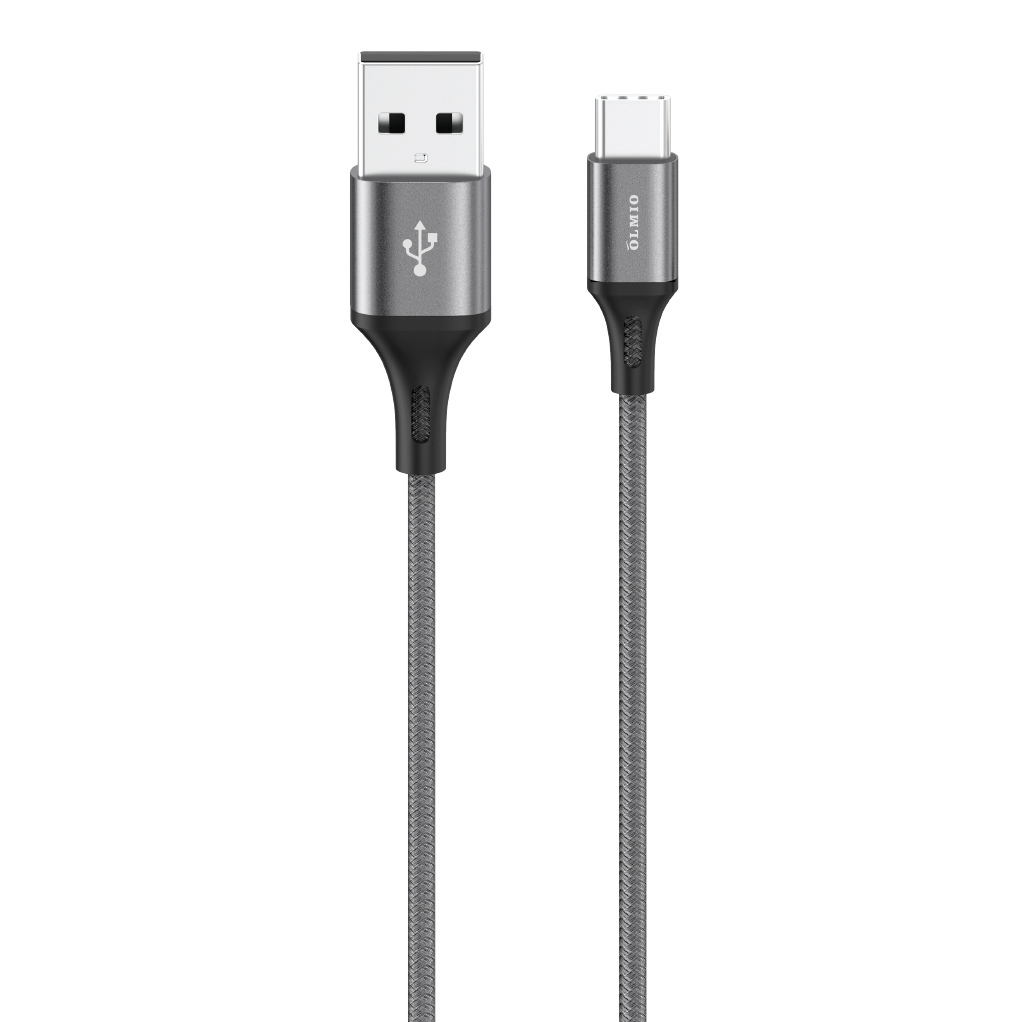 Кабель OLMIO BASIC, USB 2.0 - Type-C, 1.2м, 2.1A, тканевая оплетка, серый