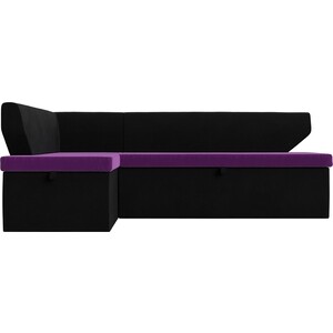 Кухонный угловой диван Лига Диванов Омура микровельвет фиолетовый\черный левый угол (113226L)