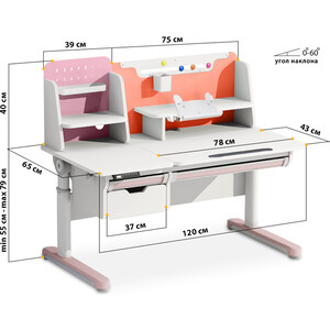 Стол с электроприводом Mealux Electro 730 WP + надстройка (BD-730 WP + надстройка) столешница белая накладки на ножках розовые в Москвe