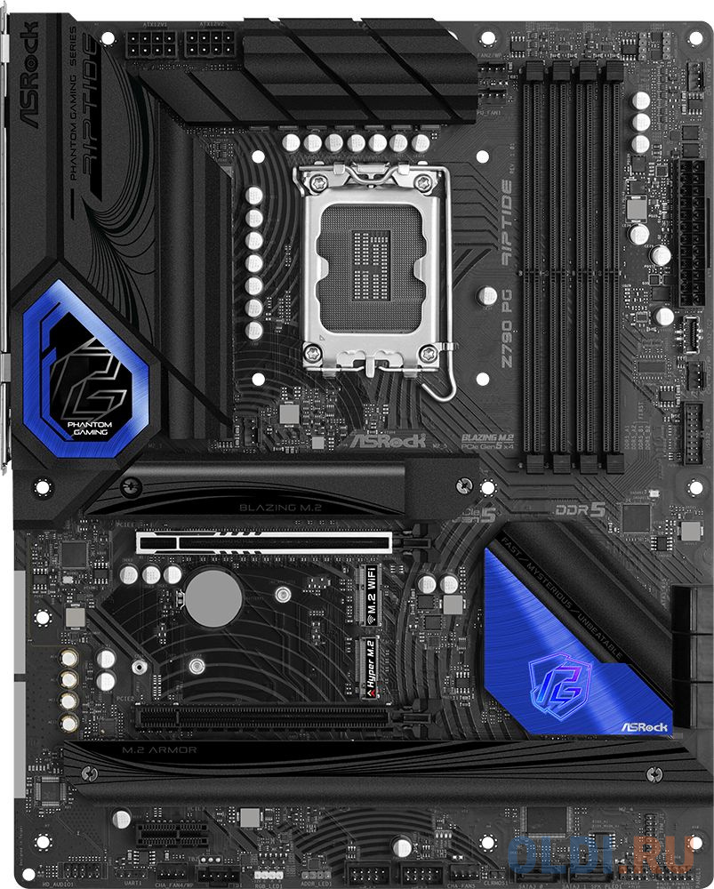 Z790 PG RIPTIDE, Socket 1700, Intel®Z790, 4xDDR5-4800, HDMI+DP, 2xPCI-Ex16, 1xPCI-Ex1, 8xSATA3(RAID 0/1/5/10), 5xM.2, 8 Ch Audio, 1x2.5GLan, (2+4)xUSB