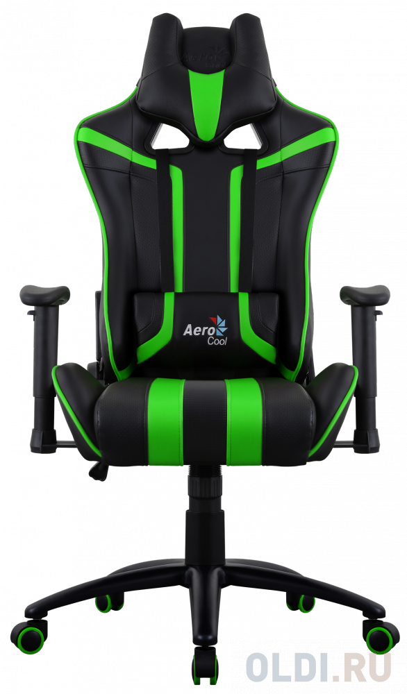 Игровое кресло Aerocool AC120 AIR-BG , черно-зеленое, с перфорацией, до 150 кг, размер, см (ШхГхВ) : 70х55х124/132.