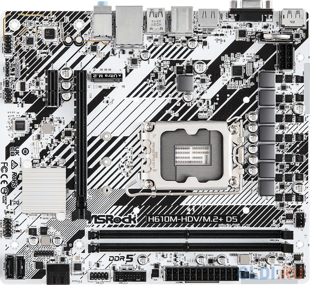 Материнская плата Asrock H610M-HDV/M.2+ D5 Soc-1700 Intel H610 2xDDR5 mATX AC`97 8ch(7.1) GbLAN+VGA+HDMI+DP в Москвe