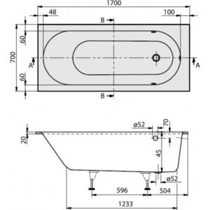 Ванна квариловая Villeroy Boch Oberon 170x70 см белая с ножками (UBQ177OBE2V-01)