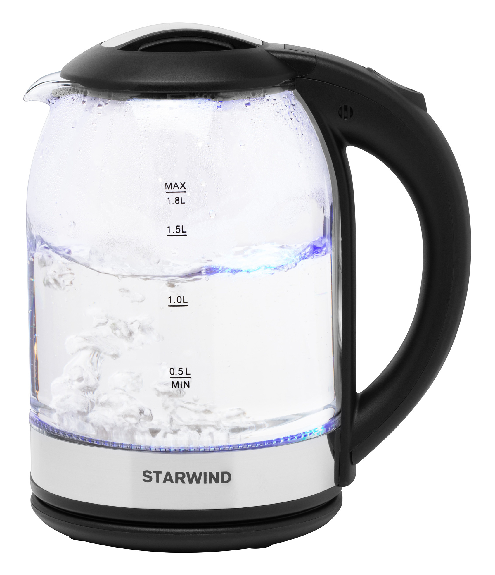 Чайник Starwind SKG2051 1.8л. 1800Вт, пластик/стекло, прозрачный/черный