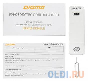 Модем 3G/4G Digma Dongle USB Wi-Fi Firewall +Router внешний белый в Москвe