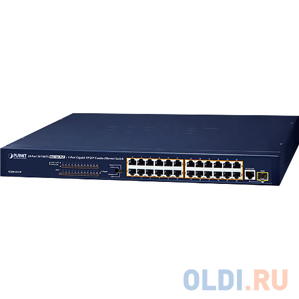 коммутатор/ PLANET FGSW-2511P 24-Port 10/100TX 802.3at PoE + 1-Port Gigabit TP/SFP combo Ethernet Switch (190W PoE Budget, Standard/VLAN/QoS/Extend mo