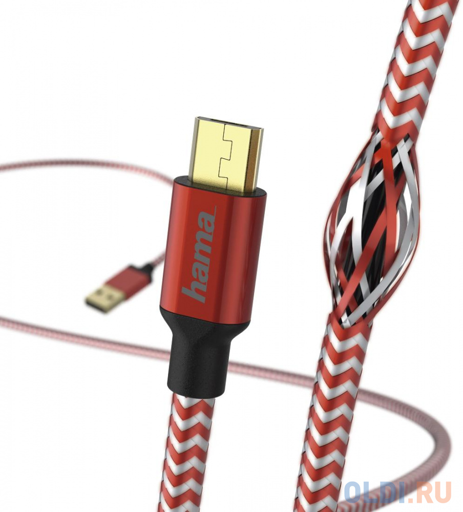 Кабель microUSB 1.5м HAMA Reflective круглый красный