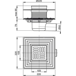 Душевой трап AlcaPlast 105х105/50 подводка боковая, нержавеющая сталь, гидрозатвор комбинированный SMART (APV1324)