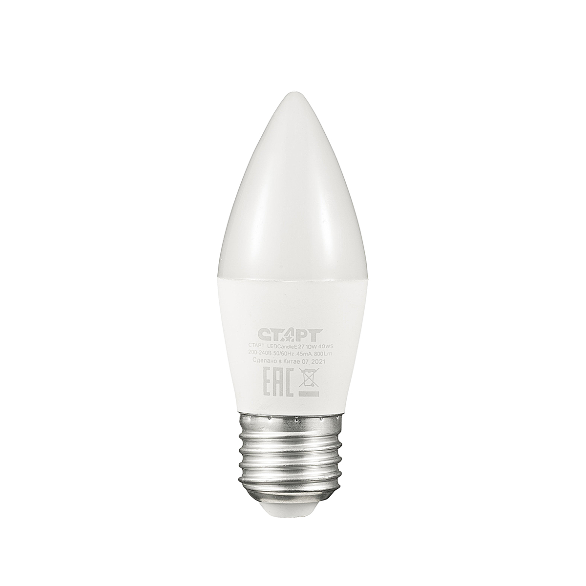 Лампа светодиодная E27 свеча, 10 Вт, 4000 K / нейтральный свет, 800лм, 220 В, СТАРТ (4610116202753)