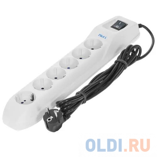 Сетевой фильтр Pilot L GP 6 розеток (5 евро + 1GP) 10 м/ Surge protector Pilot L GP 6 outlets (5 EUR + 1GP) 10 m white в Москвe