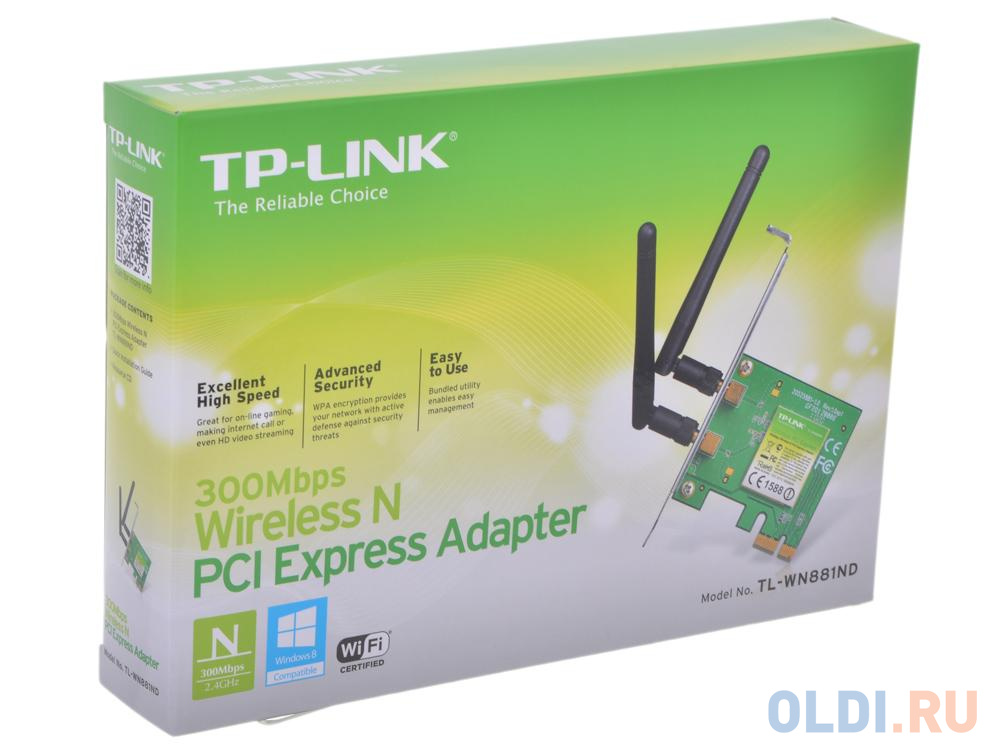 Адаптер TP-Link TL-WN881ND Беспроводной сетевой PCI Express-адаптер серии N, скорость до 300 Мбит/с