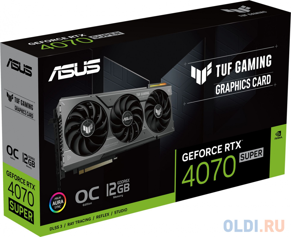 Видеокарта Asus PCI-E 4.0 TUF-RTX4070S-O12G-GAMING NVIDIA GeForce RTX 4070 Super 12Gb 192bit GDDR6X 2475/21000 HDMIx1 DPx3 HDCP Ret