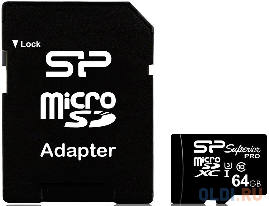 Флеш карта microSD 64GB Silicon Power Superior microSDXC Class 10 UHS-I U3 90/80 MB/s (SD адаптер) в Москвe