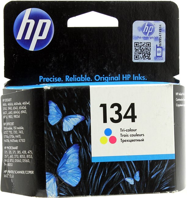 Картридж струйный HP 134 (C9363HE), голубой/пурпурный/желтый, оригинальный, объем 14мл, ресурс 560 страниц, для HP Officejet 100 / 150 / H470 / K7103 / 4212 / 6213 / 7213 / 7310 / 7410, HP Deskjet 6943 / 6983 / 5940 / 460, HP Photosmart Pro B8353 / D5063 