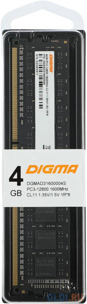 Оперативная память Digma DGMAD31600004S DDR3L -  4ГБ 1600, DIMM,  Ret