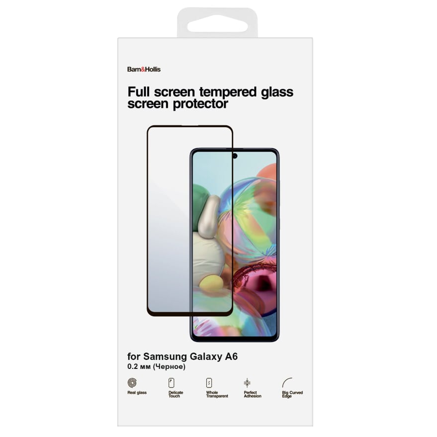 Защитное стекло Barn&Hollis для экрана смартфона Samsung SM-A600 Galaxy A6, FullScreen, черная рамка (УТ000021473)
