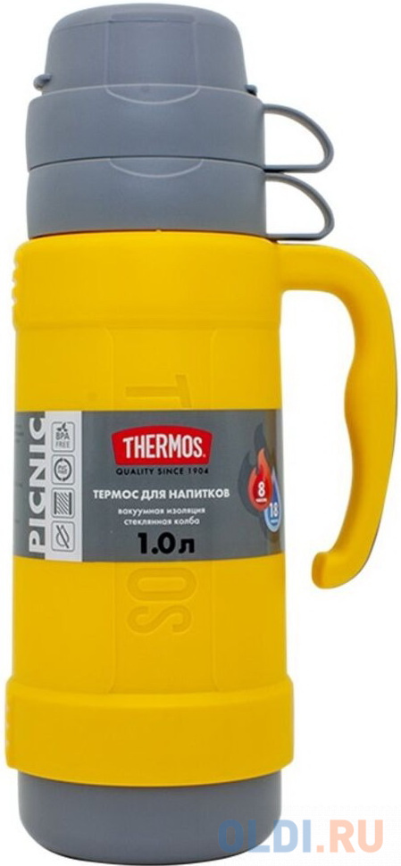 Thermos Термос со стеклянной колбой Picnic 40 Series, желтый, 1 л.