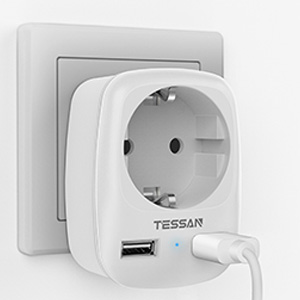 Сетевой фильтр Tessan TS-611-DE, 1-розетка, 2xUSB, белый