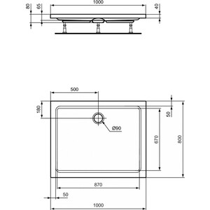 Душевой поддон Ideal Standard Hotline 100х80 (K277401)