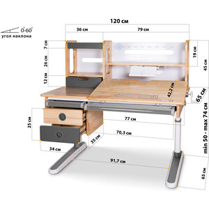 Комплект Mealux Парта Oxford Wood Max PN + кресло Ergoback KP (BD-920 Wood Max PN + Y-1020 KP) столешница дерево, накладки розовые