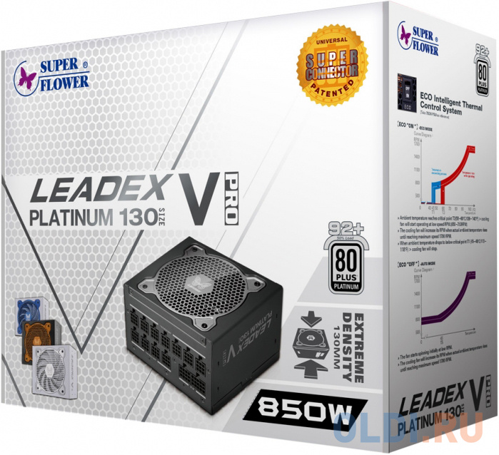 Super Flower Power Supply Leadex V Pro Platinum, 850W, ATX, 120mm, 9xSATA, 6xPCI-E(6+2), APFC, 80+ Platinum, Full Modular