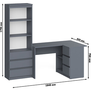 Комплект СВК Мори Стол компьютерный МС-16 правый + Стеллаж МСТ600.3, цвет графит