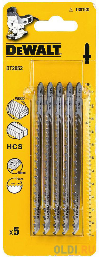 Пилка д/лобзика DEWALT DT2052-QZ  п/дер.HCS 116x87x3.0x65 мм, T301CD 5шт