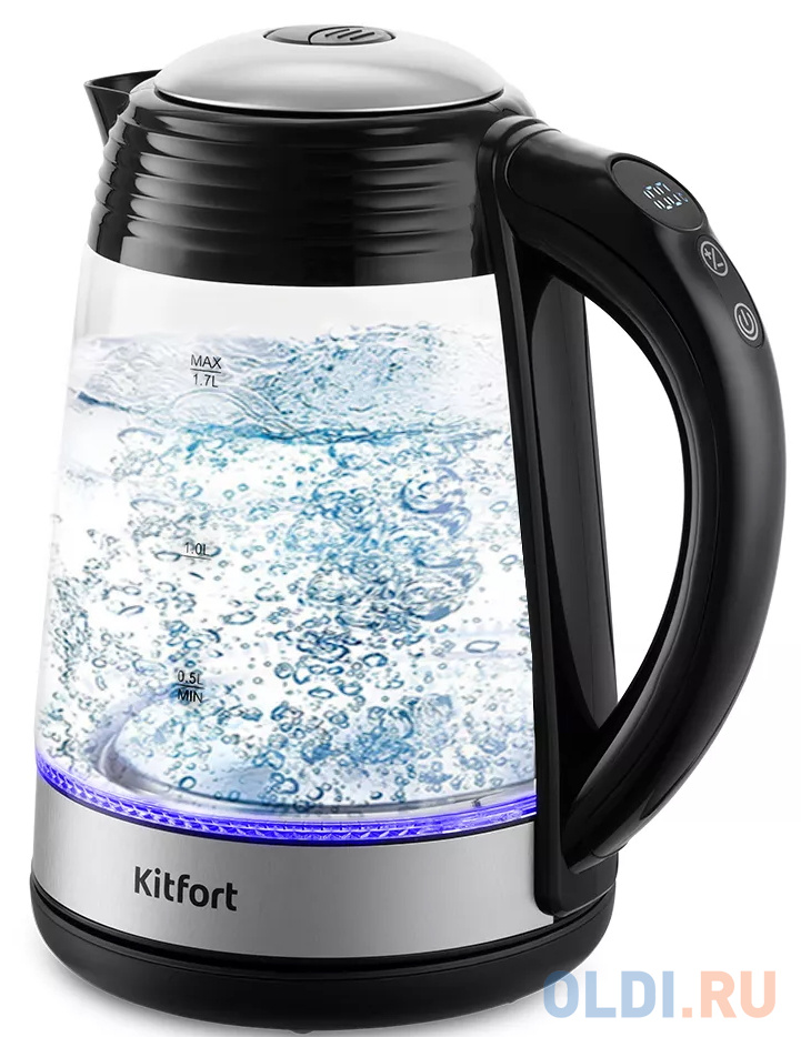 Чайник электрический Kitfort КТ-6126 1.7л. 2200Вт черный (корпус: стекло)