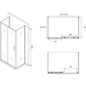 Душевой уголок Abber Schwarzer Diamant 160х80 прозрачный, черный (AG30160B-S80B-S80B)