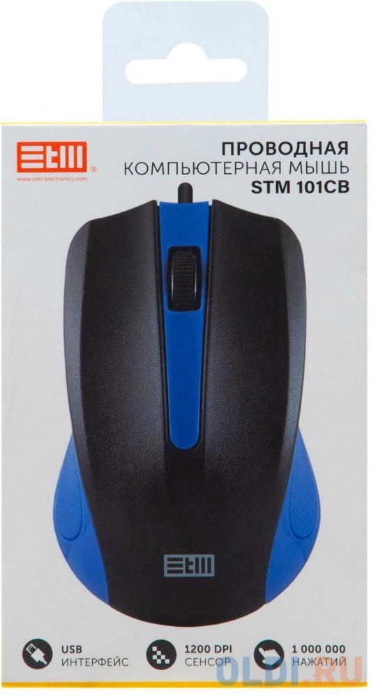 STM USB WIRED MOUSE STM 101CB black/blue в Москвe